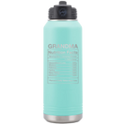 Laser etched teal 32 oz vacuum insulated water bottle with 'Grandma Nutrition' design