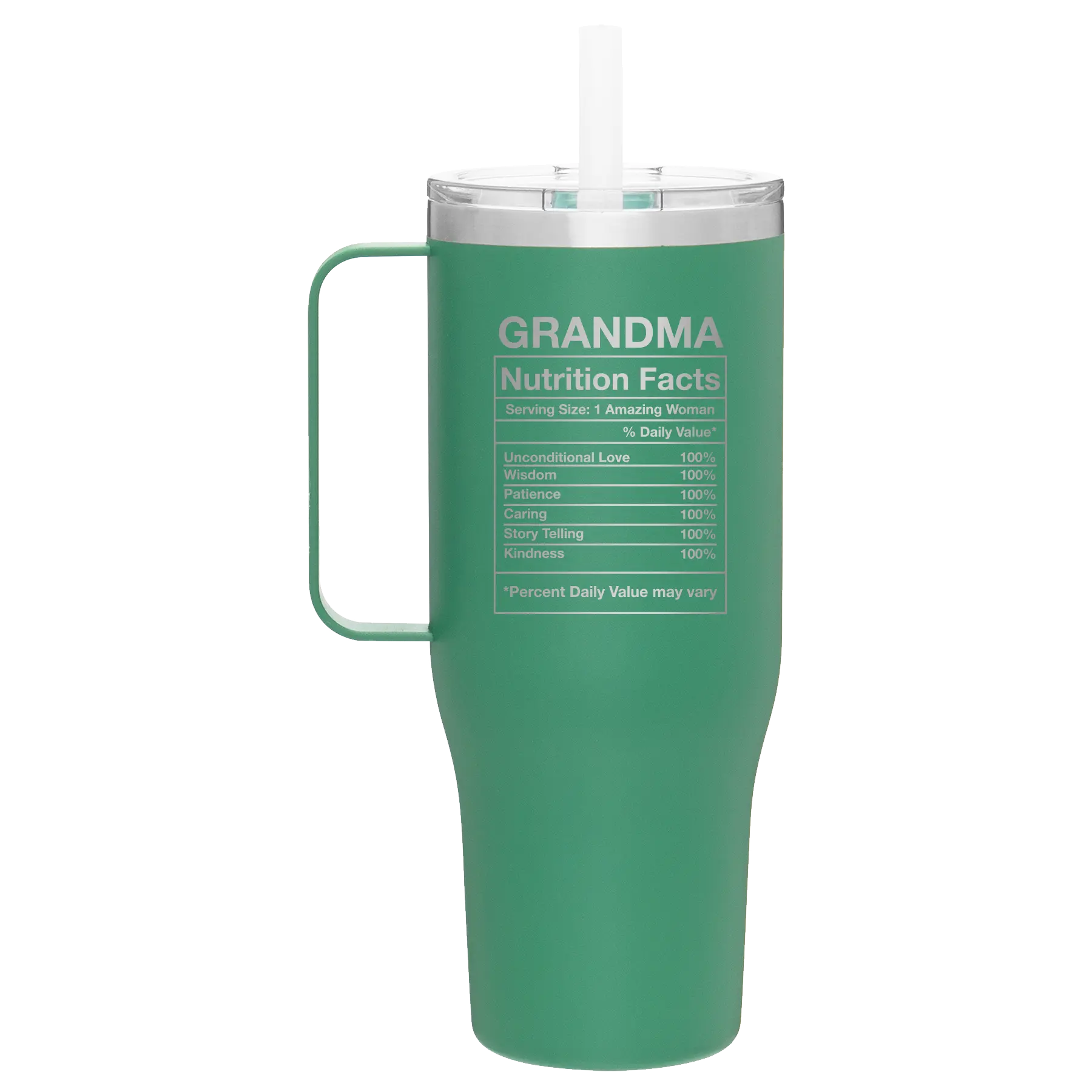 Laser etched forage 40 oz vacuum insulated tumbler mug with 'Grandma Nutrition' design