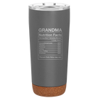 Laser etched storm gray 20 oz vacuum insulated tumbler with 'Grandma Nutrition' design