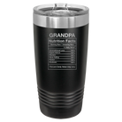 Laser etched black 20 oz vacuum insulated tumbler with 'Grandpa Nutrition' design