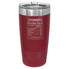Laser etched maroon 20 oz vacuum insulated tumbler with 'Grandpa Nutrition' design