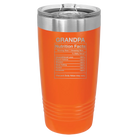 Laser etched orange 20 oz vacuum insulated tumbler with 'Grandpa Nutrition' design