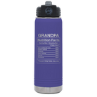 Laser etched purple 20 oz vacuum insulated water bottle with 'Grandpa Nutrition' design