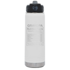 Laser etched white 20 oz vacuum insulated water bottle with 'Grandpa Nutrition' design