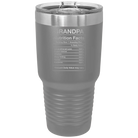 Laser etched dark gray 30 oz vacuum insulated tumbler with 'Grandpa Nutrition' design