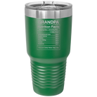 Laser etched green 30 oz vacuum insulated tumbler with 'Grandpa Nutrition' design