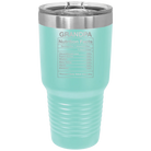 Laser etched teal 30 oz vacuum insulated tumbler with 'Grandpa Nutrition' design