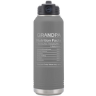 Laser etched dark gray 32 oz vacuum insulated water bottle with 'Grandpa Nutrition' design