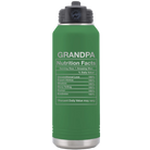 Laser etched green 32 oz vacuum insulated water bottle with 'Grandpa Nutrition' design