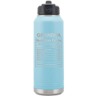 Laser etched light blue 32 oz vacuum insulated water bottle with 'Grandpa Nutrition' design