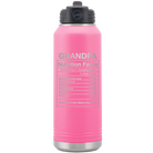 Laser etched pink 32 oz vacuum insulated water bottle with 'Grandpa Nutrition' design