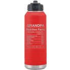 Laser etched red 32 oz vacuum insulated water bottle with 'Grandpa Nutrition' design