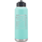 Laser etched teal 32 oz vacuum insulated water bottle with 'Grandpa Nutrition' design