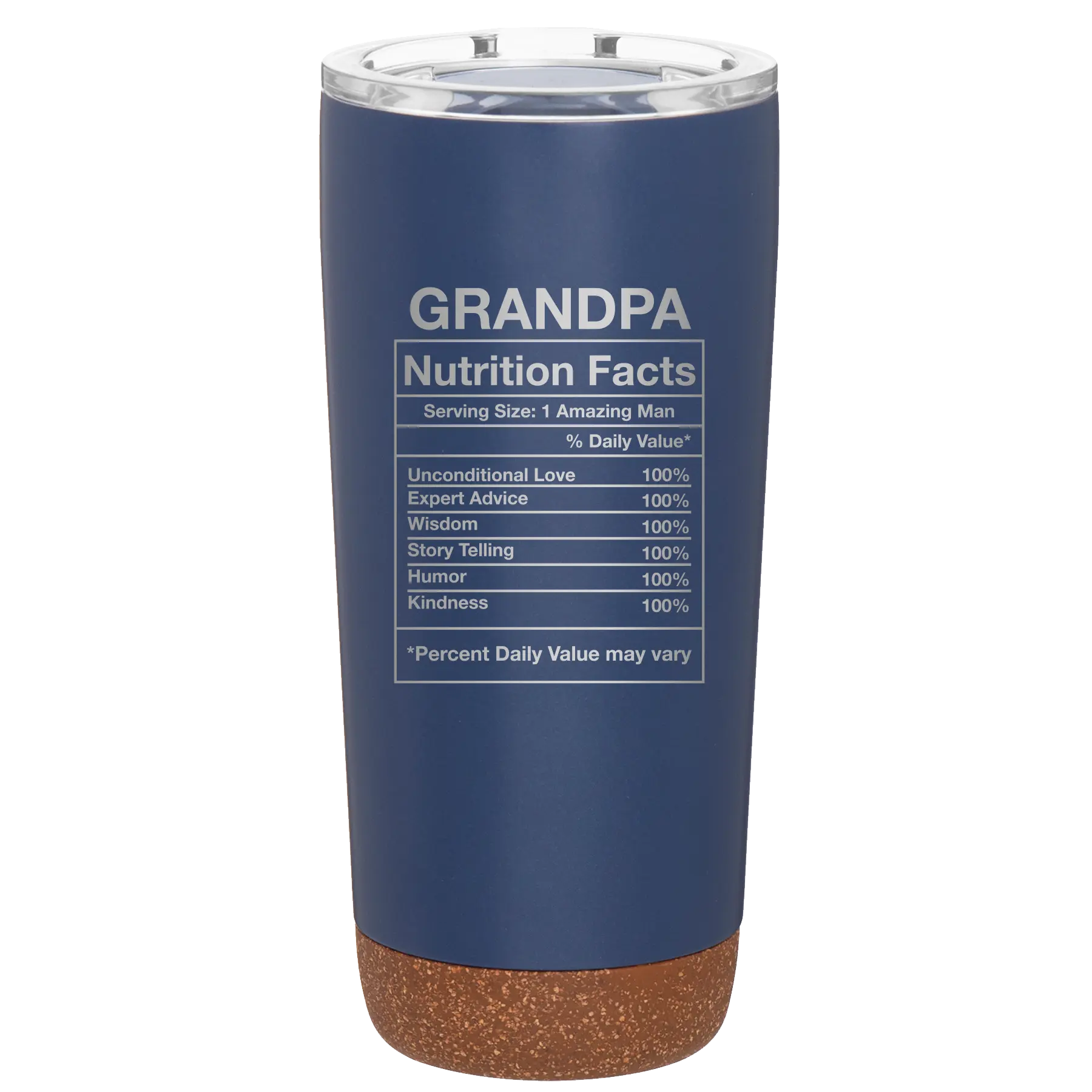 Laser etched constellation 20 oz vacuum insulated tumbler with 'Grandpa Nutrition' design
