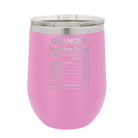 Laser etched light purple 12 oz vacuum insulated wine cup with 'Grandpa Nutrition' design