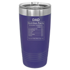 Laser etched purple 20 oz vacuum insulated tumbler with 'Dad Nutrition' design