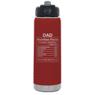 Laser etched maroon 20 oz vacuum insulated water bottle with 'Dad Nutrition' design