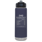 Laser etched navy 20 oz vacuum insulated water bottle with 'Dad Nutrition' design