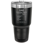 Laser etched black 30 oz vacuum insulated tumbler with 'Dad Nutrition' design
