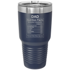 Laser etched navy 30 oz vacuum insulated tumbler with 'Dad Nutrition' design