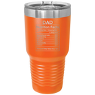 Laser etched orange 30 oz vacuum insulated tumbler with 'Dad Nutrition' design
