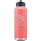 Laser etched coral 32 oz vacuum insulated water bottle with 'Dad Nutrition' design