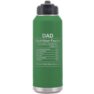 Laser etched green 32 oz vacuum insulated water bottle with 'Dad Nutrition' design