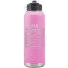 Laser etched light purple 32 oz vacuum insulated water bottle with 'Dad Nutrition' design