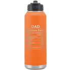 Laser etched orange 32 oz vacuum insulated water bottle with 'Dad Nutrition' design