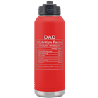 Laser etched red 32 oz vacuum insulated water bottle with 'Dad Nutrition' design