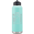 Laser etched teal 32 oz vacuum insulated water bottle with 'Dad Nutrition' design