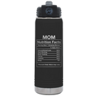 Laser etched black 20 oz vacuum insulated water bottle with 'Mom Nutrition' design