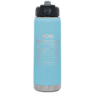 Laser etched light blue 20 oz vacuum insulated water bottle with 'Mom Nutrition' design