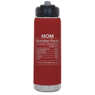Laser etched maroon 20 oz vacuum insulated water bottle with 'Mom Nutrition' design