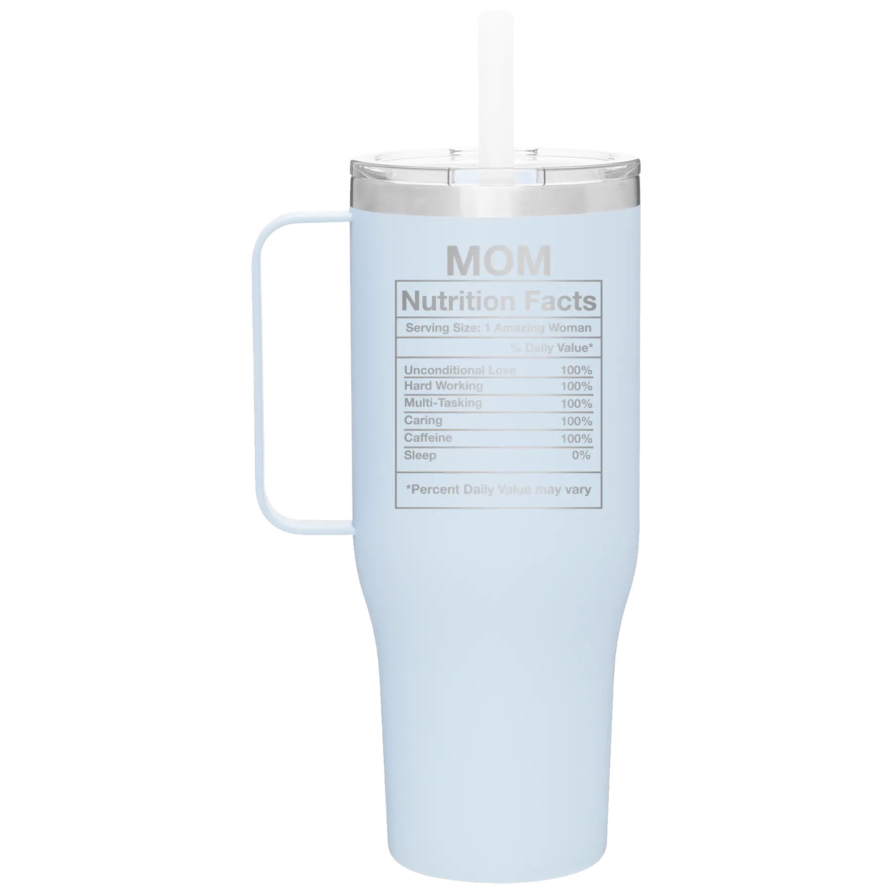 Laser etched landfall 40 oz vacuum insulated tumbler mug with 'Mom Nutrition' design