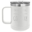 Laser etched white 15 oz vacuum insulated coffee mug with 'Introverting' design