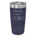 Laser etched navy 20 oz vacuum insulated tumbler with 'Introverting' design