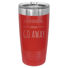 Laser etched red 20 oz vacuum insulated tumbler with 'Introverting' design