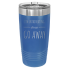 Laser etched royal blue 20 oz vacuum insulated tumbler with 'Introverting' design
