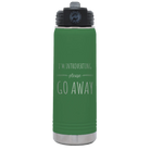 Laser etched green 20 oz vacuum insulated water bottle with 'Introverting' design
