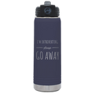 Laser etched navy 20 oz vacuum insulated water bottle with 'Introverting' design