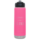 Laser etched pink 20 oz vacuum insulated water bottle with 'Introverting' design