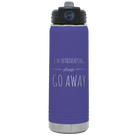 Laser etched purple 20 oz vacuum insulated water bottle with 'Introverting' design