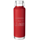 Laser etched red 24 oz vacuum insulated water bottle with 'Introverting' design