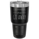 Laser etched black 30 oz vacuum insulated tumbler with 'Introverting' design
