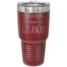 Laser etched maroon 30 oz vacuum insulated tumbler with 'Introverting' design