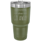 Laser etched olive green 30 oz vacuum insulated tumbler with 'Introverting' design