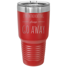 Laser etched red 30 oz vacuum insulated tumbler with 'Introverting' design