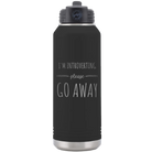 Laser etched black 32 oz vacuum insulated water bottle with 'Introverting' design
