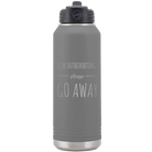 Laser etched dark gray 32 oz vacuum insulated water bottle with 'Introverting' design